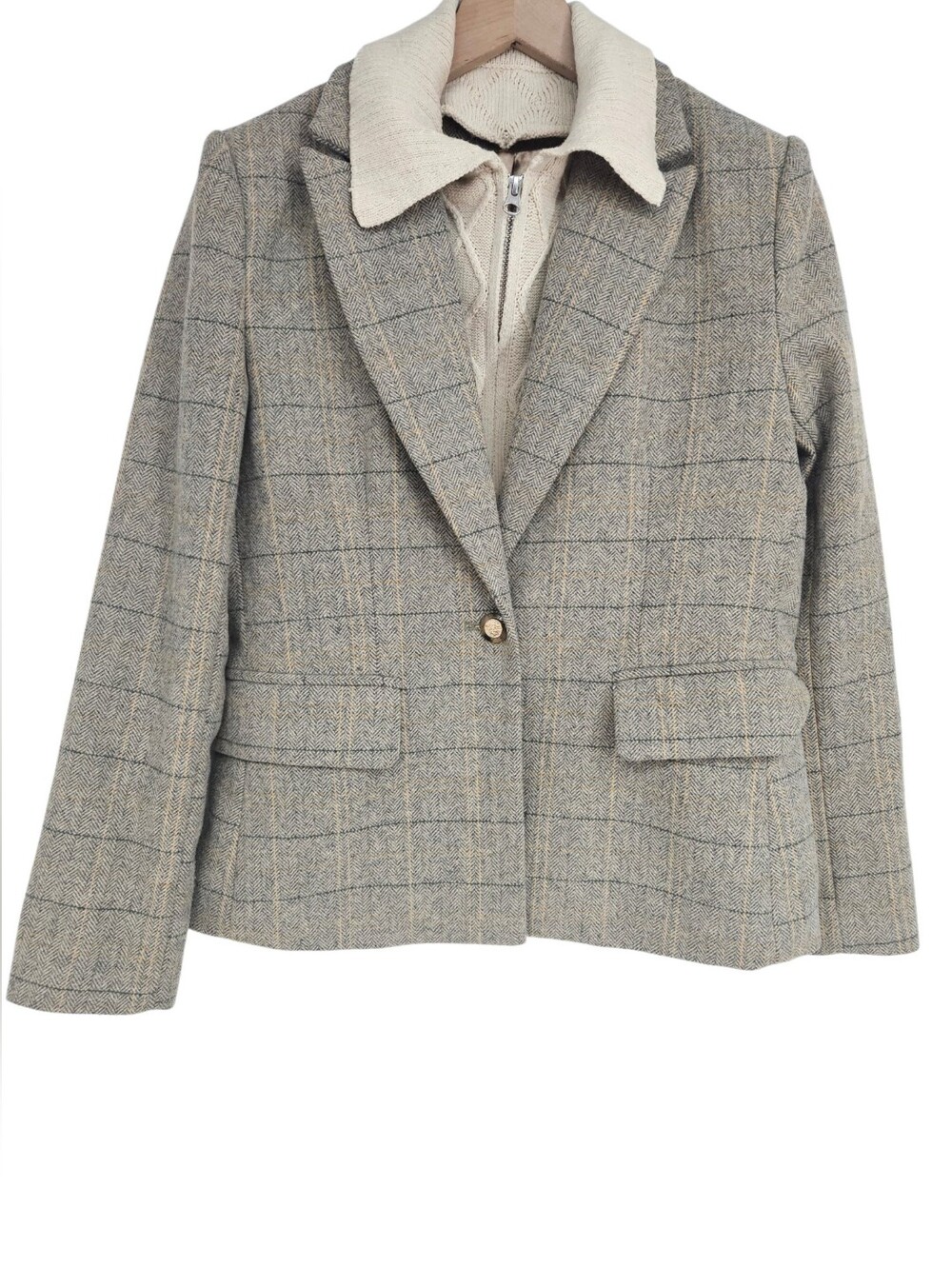 Evereve Gray Plaid Wool Blend Dawson Twofer Dickey Blazer